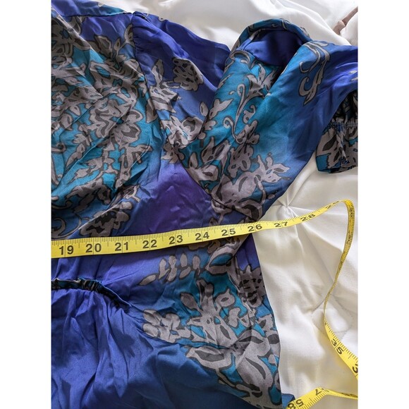 Evolution by JMS Top Womens 4X Purple Blue Paisley Peasant Boho Silky Blouse V - Picture 11 of 12